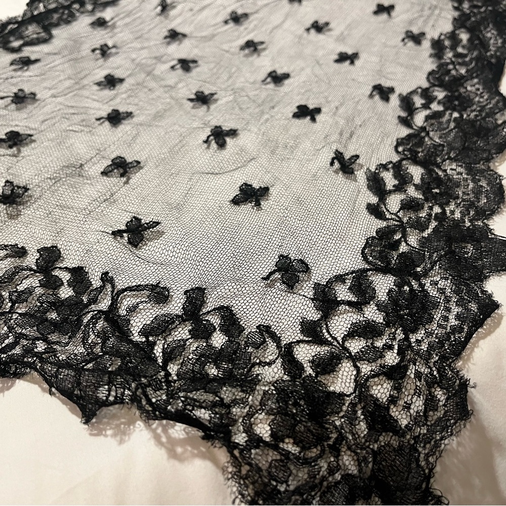 Mantilla style black sheer lace scarf